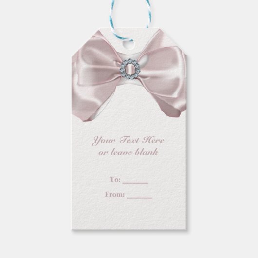 Blush Roze Lint & Diamonds Vrijgezellenfeest Elega Cadeaulabel (Voorkant)