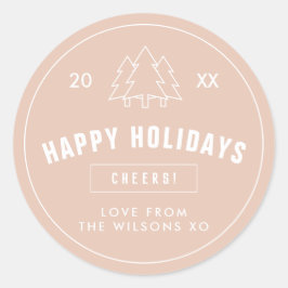 Blush roze Logo stijl Moderne kerstboom Ronde Sticker