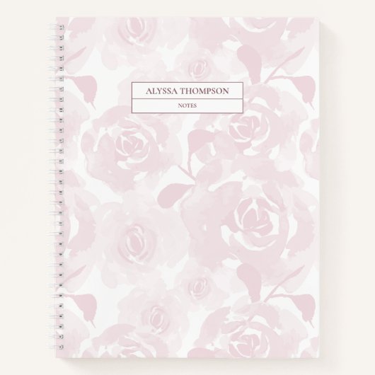 Blush roze losse Waterverf bloemen gepersonaliseer Notitieboek (Voorkant)