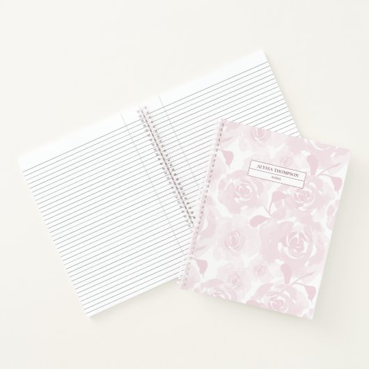 Blush roze losse Waterverf bloemen gepersonaliseer Notitieboek (Binnen)
