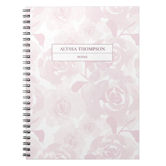 Blush roze losse Waterverf bloemen gepersonaliseer Notitieboek (Voorkant)