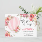 Blush roze luchtballonmeisje verjaardag kaart (Staand voorkant)