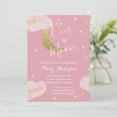 Blush Roze Maan en Sterren Waterverf Baby shower Kaart (Staand voorkant)