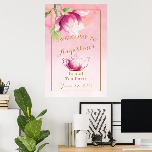 Blush roze Magnolia Bridal Tea Welcome Sign Poster (Thuiskantoor)