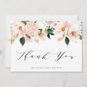 Blush Roze Magnolia en Hydrangea Baby shower Bedankkaart (Voorkant)