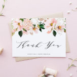 Blush Roze Magnolia en Hydrangea Baby shower Bedankkaart<br><div class="desc">Stuur bedankt naar uw gasten met dit aanpasbare baby shower bedankpas. Het heeft blush roze magnolia's en hortensia's met faux roos gouden folie accenten. Personaliseer door uw gegevens toe te voegen. Deze blush roze bloemenbedankkaart is ideaal voor baby showers,  vrijgezellenfeesten,  bruiloften en andere evenementen.</div>