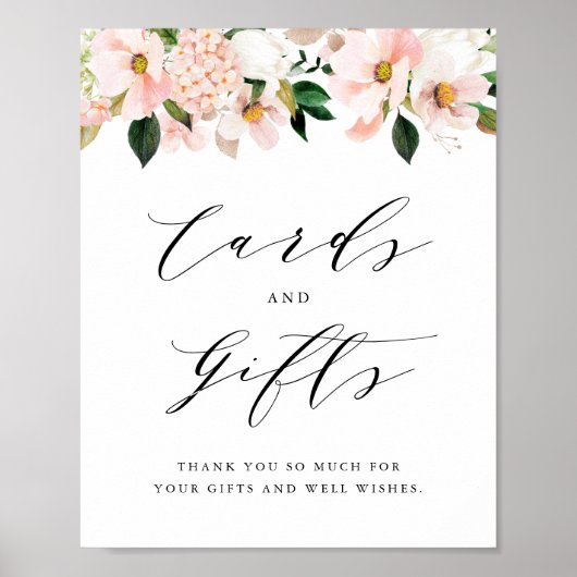 Blush Roze Magnolia en Hydrangea Kaarten en gesche Poster (Voorkant)
