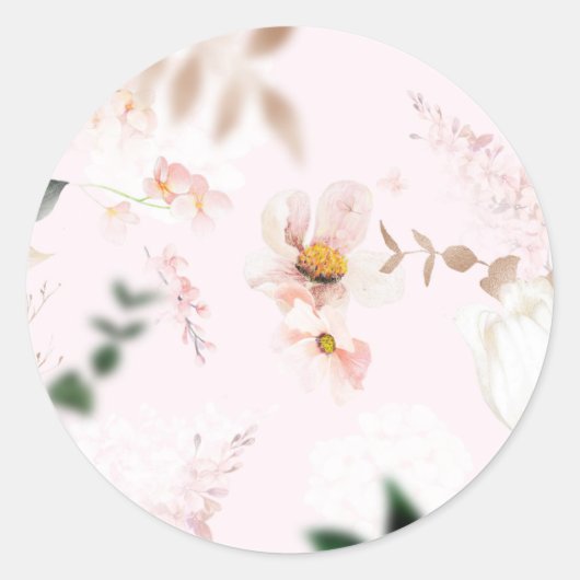 Blush Roze Magnolia Roos Gouden Patroon Ronde Sticker (Voorkant)