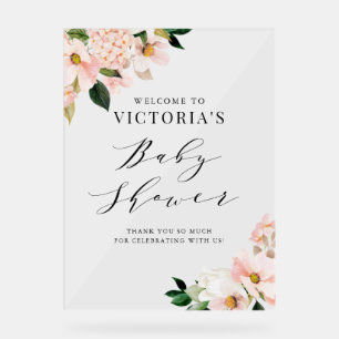 Blush Roze Magnolias Floral Baby shower Welkom Acryl Bord