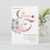 Blush roze magnolia's roos gouden ampersand bruilo kaart (Staand voorkant)
