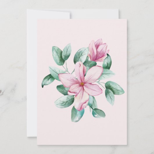 Blush roze magnolia's roos gouden ampersand bruilo kaart (Achterkant)