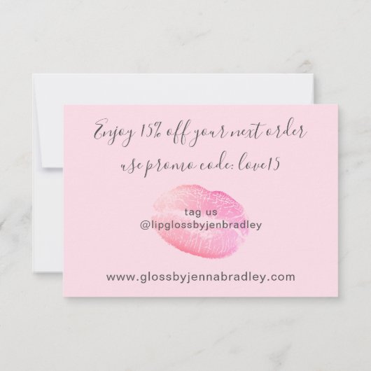 Blush Roze Make-up Schoonheid Lip Gloss Bedankkaart (Achterkant)