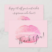 Blush Roze Make-up Schoonheid Lip Gloss Bedankkaart (Voorkant / Achterkant)