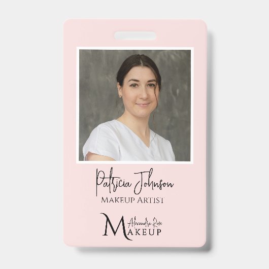 Blush Roze Make-up Script Logo Foto Badge (Voorzijde)