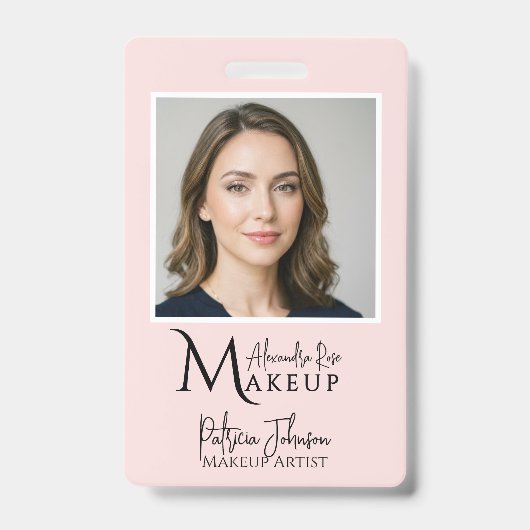 Blush Roze Makeup Script Logo Foto Badge (Voorzijde)