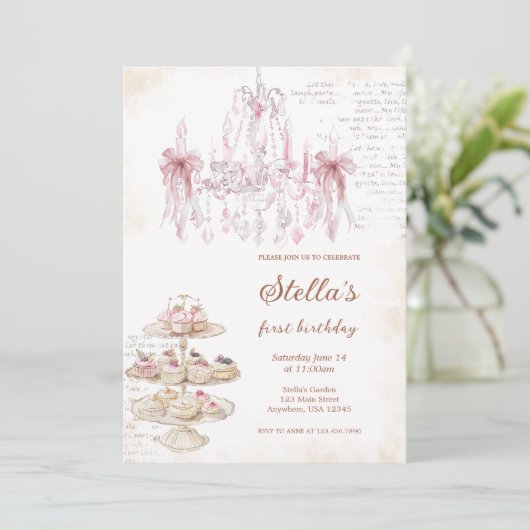 Blush Roze Marie Antoinette Uitnodiging (Staand voorkant)