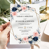 Blush Roze Marine Blauw Bloemen Goud Geometrische  Kaart