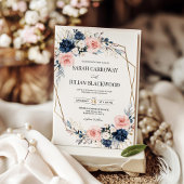 Blush Roze Marine Blauw Bloemen Goud Geometrische  Kaart