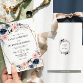 Blush Roze Marine Blauw Bloemen Goud Geometrische  Kaart