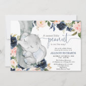 Blush roze marine blauw gender neutraal olifant ba kaart (Voorkant)