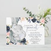 Blush roze marine blauw gender neutraal olifant ba kaart (Staand voorkant)