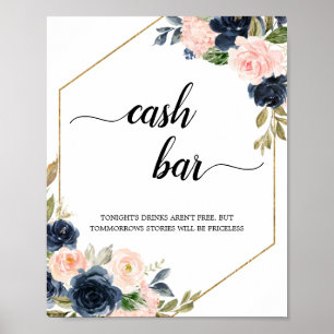 Blush Roze marine Floral Geometric Cash Bar Sign Poster