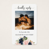 Blush Roze marine Floral Photo QR Code Scan me RSV Visitekaartje (Voorkant)