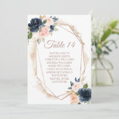 Blush roze, marine & Gold Wedding Chart Kaart (Staand voorkant)