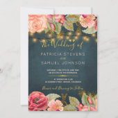 Blush roze marine goud romantische bloemen bruilof kaart (Voorkant)