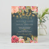 Blush roze marine goud romantische bloemen bruilof kaart (Staand voorkant)