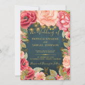 Blush roze marine goud romantische tuin bruiloft kaart (Voorkant)