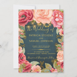 Blush roze marine goud romantische tuin bruiloft kaart