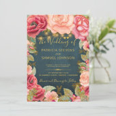 Blush roze marine goud romantische tuin bruiloft kaart (Staand voorkant)