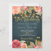 Blush roze marine gouden rozen typografie bruiloft kaart (Voorkant)