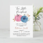 Blush Roze & Marine Twee Kleine Pompoen Baby Showe Kaart (Staand voorkant)