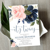 Blush roze marineblauw bloementweeling baby shower kaart