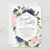 Blush roze marineblauw brunch bubbly vrijgezellenf kaart (Voorkant)