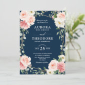 Blush roze marineblauw Geometrische botanische bru Kaart (Staand voorkant)