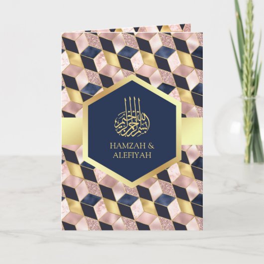 Blush roze marineblauw Geometrische moslimhuwelijk (Voorkant)