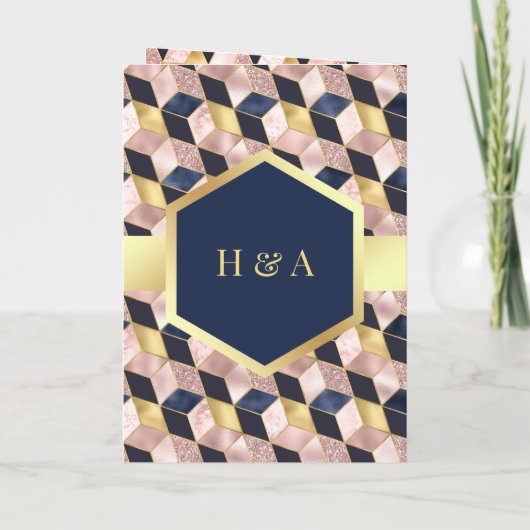 Blush roze marineblauw Geometrische moslimhuwelijk (Achterkant)