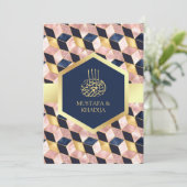 Blush roze marineblauw Geometrische moslimhuwelijk Kaart (Staand voorkant)