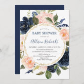 Blush roze marineblauw goud elegant baby shower kaart (Voorkant / Achterkant)