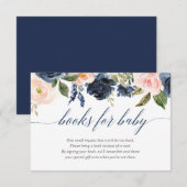 Blush roze marineblauw meisje baby shower boekaanv informatiekaartje (Voorkant / Achterkant)