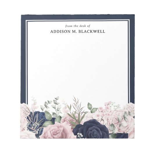Blush roze marineblauw Roos van het bureau van Notitieblok (Voorkant)