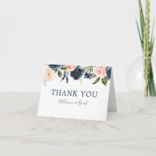 Blush roze marineblauwe floral waterverven bedankkaart