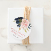 Blush roze marinegoud floral first holy communie bedankjes labels (In situ)