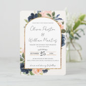 Blush Roze marineparket QR-code RSVP bruiloft Kaart (Staand voorkant)