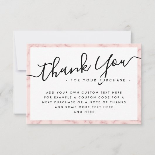 Blush roze marmer aangepaste logo dank je briefkaa bedankkaart (Voorkant)