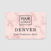 Blush roze marmer aangepaste voornaam logo en tite naamplaatje (Voorkant)