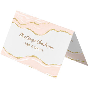 Blush Roze Marmer Agaat Goud Glitter QR Code Visitekaartje